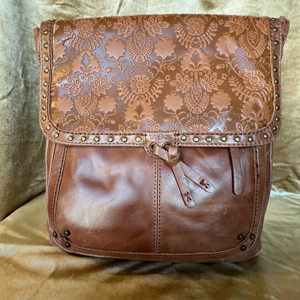 NWT The Sak Ventura Convertible Leather Backpack Tobacco Floral Embossed